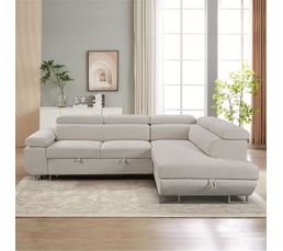 Canapé d'angle droit convertible SALVADOR tissu beige